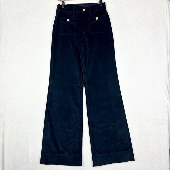 J Crew Wide Leg Velvet Sailor Trouser Size 26 Tall Navy High Rise Stretch - Picture 1 of 6